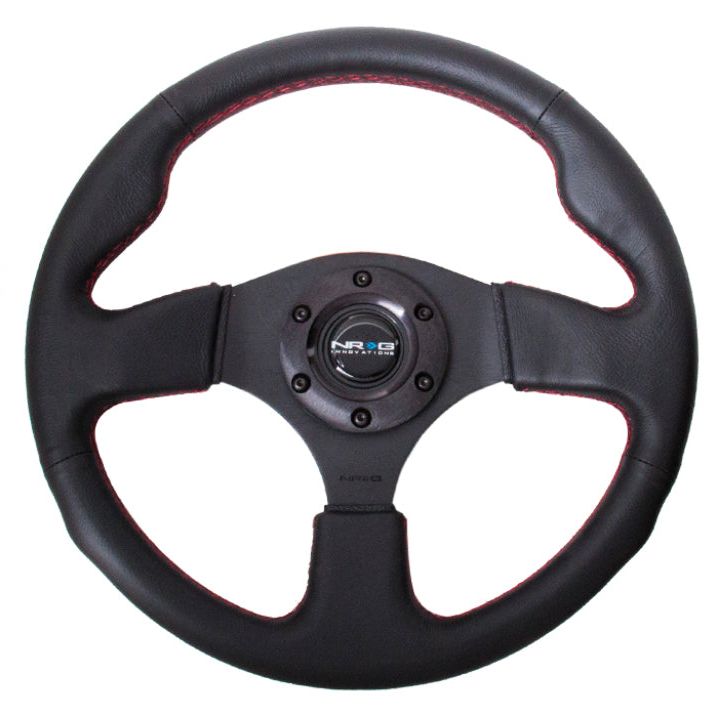 NRG Reinforced Steering Wheel (320mm) Leather w/Red Stitch - SMINKpower Performance Parts NRGRST-012R-RS NRG