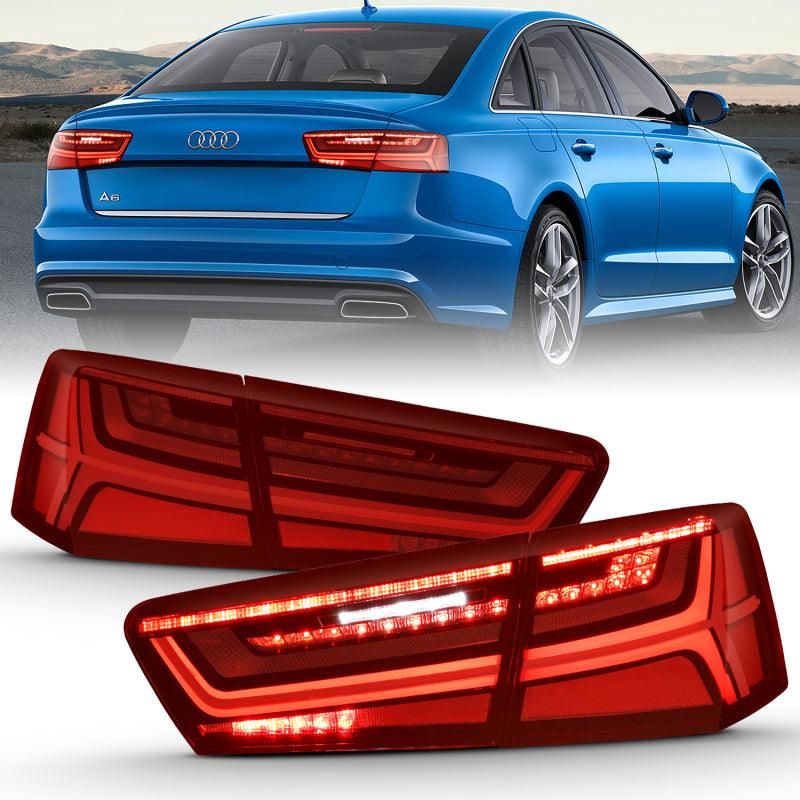 ANZO 2012-2018 Audi A6 LED Taillight Black Housing Red/Clear Lens 4 pcs (Sequential Signal)-tuningsupply.com