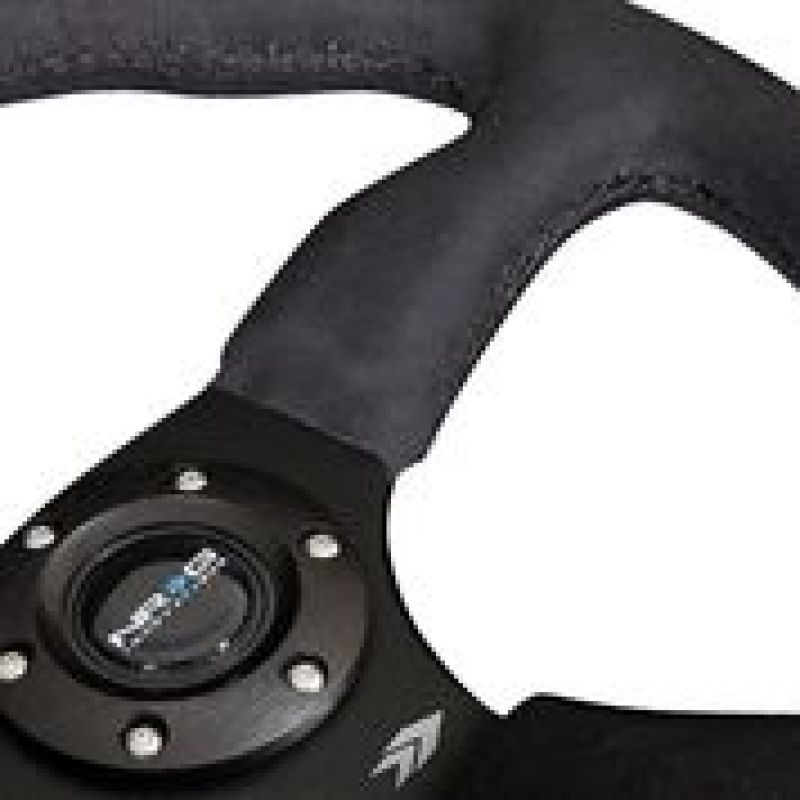 NRG Reinforced Steering Wheel (350mm / 2.5in. Deep)Blk Alcantara Comfort Grip w/4mm Matte Blk Spokes-Steering Wheels-NRG-NRGRST-023MB-SA-SMINKpower Performance Parts