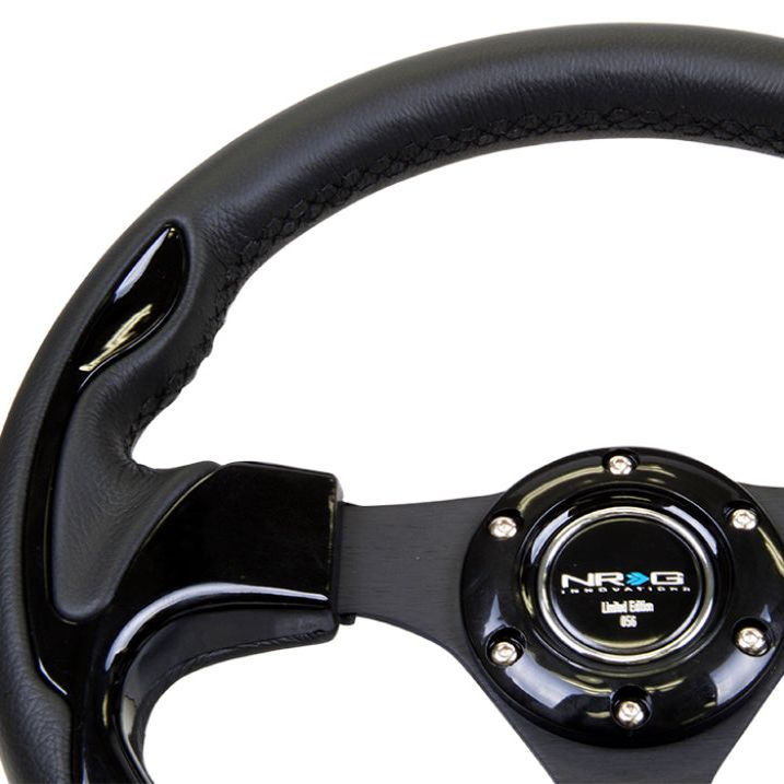 NRG Reinforced Steering Wheel (320mm) Blk w/Gloss Black Trim-tuningsupply.com