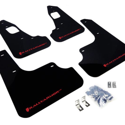 Rally Armor 08-17 Mitsubishi EVO X Black UR Mud Flap w/ Red Logo-tuningsupply.com