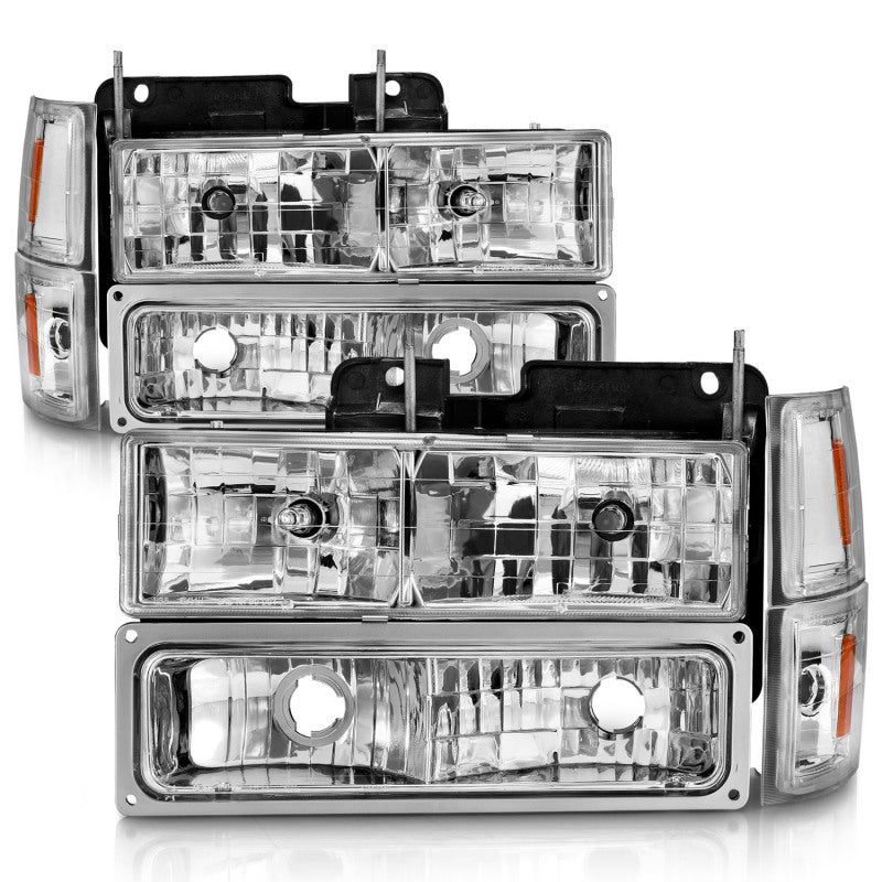 ANZO 88-98 Chevrolet C1500 Crystal Headlights Chrome w/ Signal and Side Marker Lights-tuningsupply.com