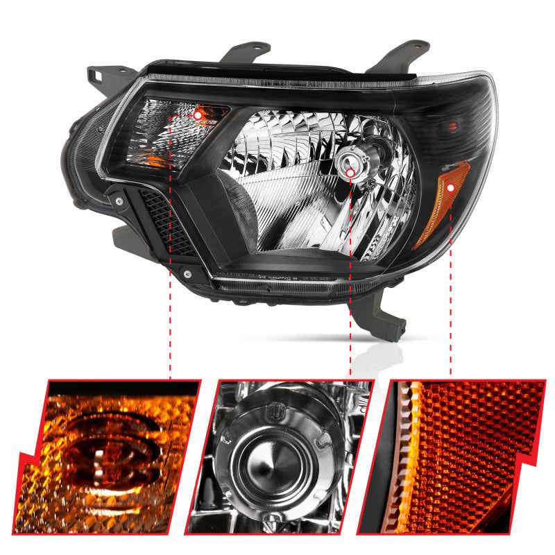 ANZO 2012-2015 Toyota Tacoma Crystal Headlights Black-tuningsupply.com