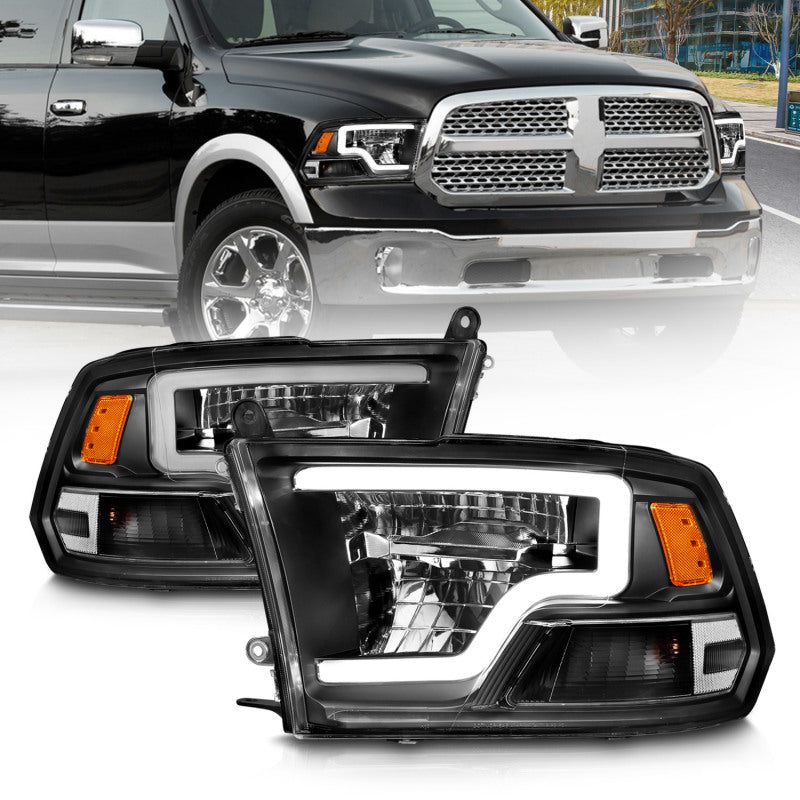 ANZO 2009-2020 Dodge Ram 1500 Full LED Square Projector Headlights w/ Chrome Housing Black Amber-tuningsupply.com