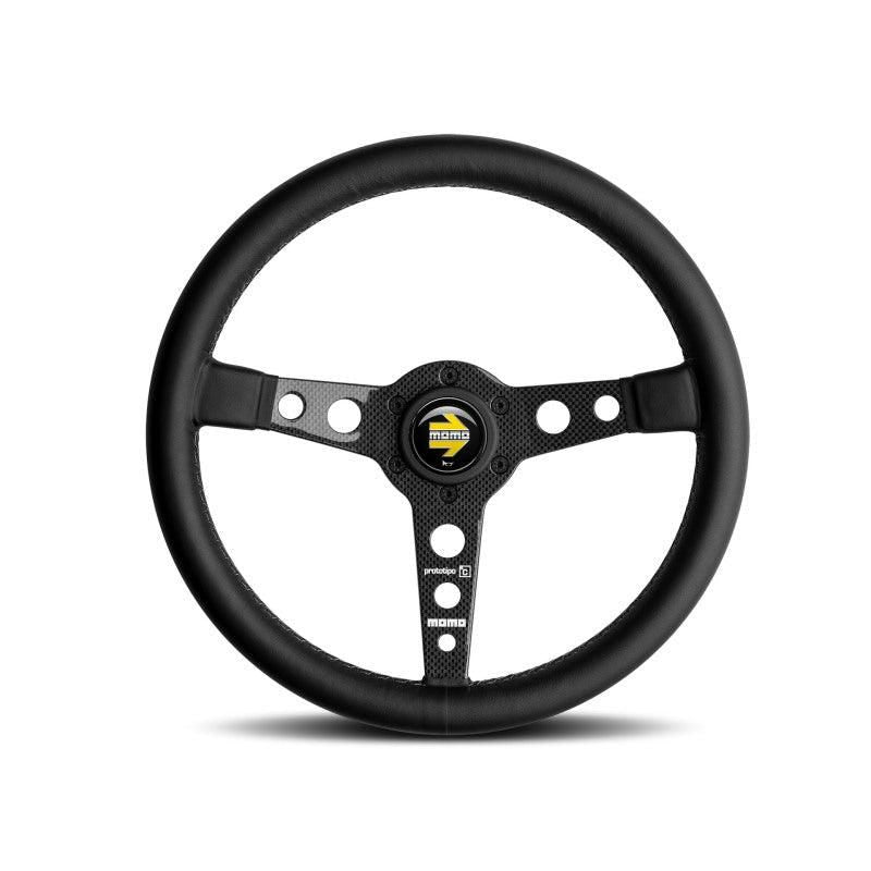 Momo Prototipo 6C Steering Wheel 350 mm - Black Leather/Gry St/Cbn Fbr Spoke-tuningsupply.com