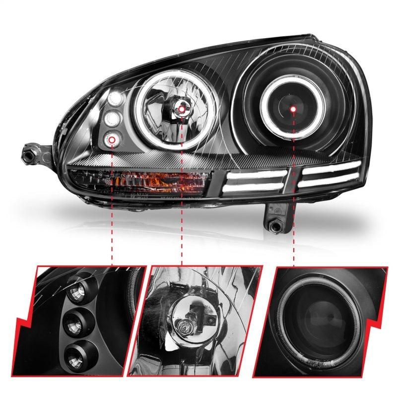 ANZO 2006-2009 Volkswagen Rabbit Projector Headlights w/ Halo Black (CCFL)-tuningsupply.com