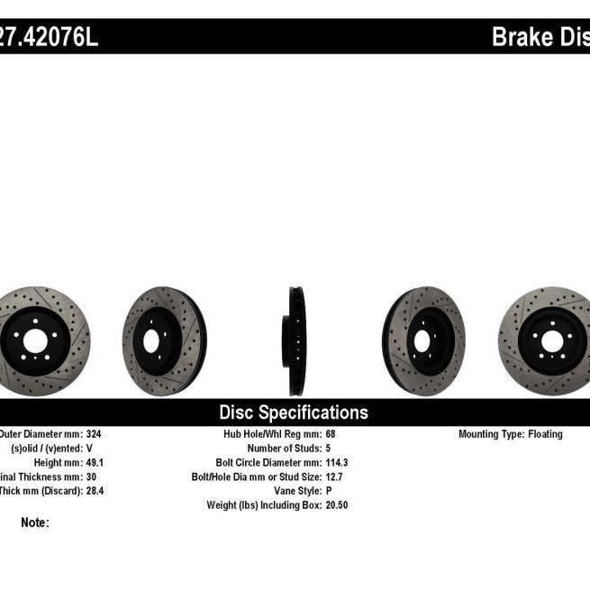 StopTech Slotted & Drilled Sport Brake Rotor-Brake Rotors - Slot & Drilled-Stoptech-STO127.42076L-SMINKpower Performance Parts