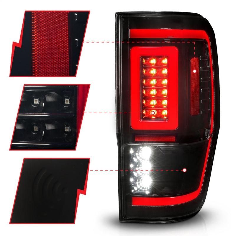 ANZO 19-22 Ford Ranger Full LED Taillights w/ Lightbar Sequential Signal Black Housing/Smoke Lens-tuningsupply.com