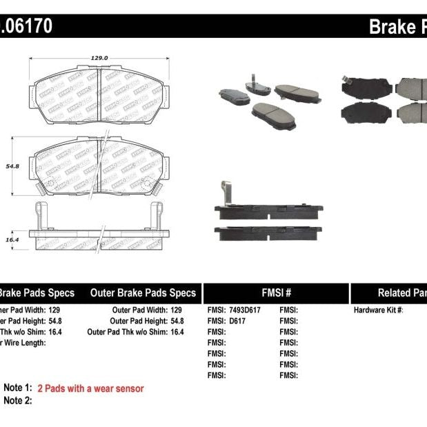 StopTech Performance 93-95 Honda Civic Coupe / 94-95 Civic Hatchback/Sedan Front Brake Pads-Brake Pads - Performance-Stoptech-STO309.06170-SMINKpower Performance Parts