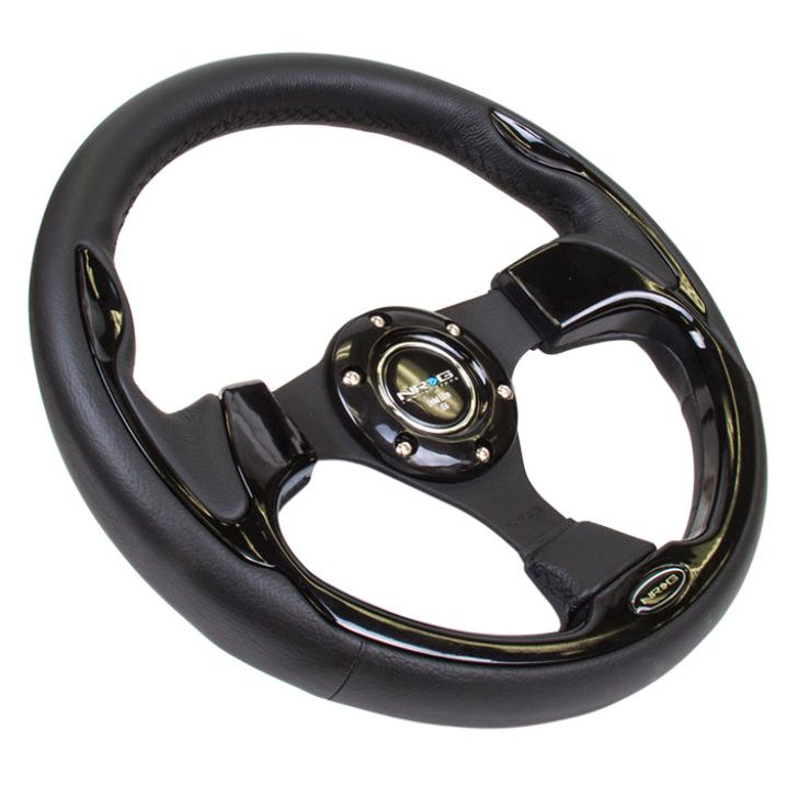 NRG Reinforced Steering Wheel (320mm) Blk w/Gloss Black Trim-tuningsupply.com