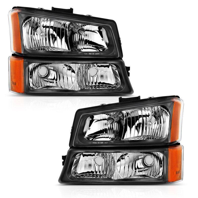 ANZO 2003-2006 Chevy Silverado Crystal Headlight w/ Signal Light Black Amber (4 pcs)-tuningsupply.com