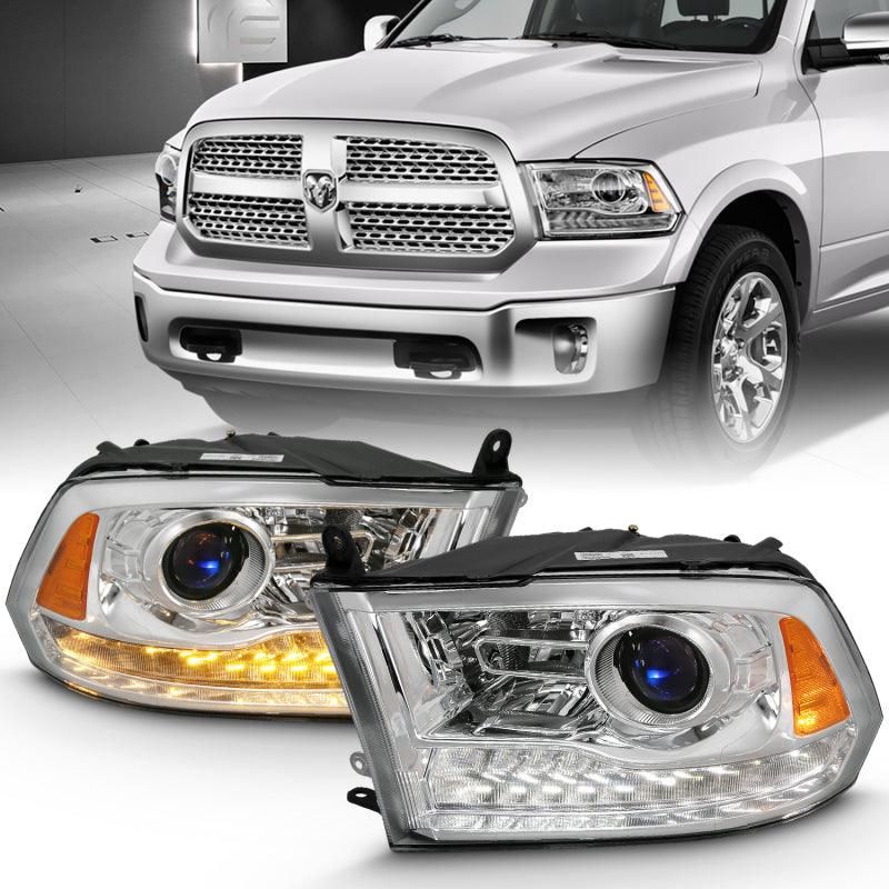 ANZO 2009-2018 Dodge Ram 1500 Projector Plank Style Switchback H.L Halo Chrome Amber (OE Style)-tuningsupply.com