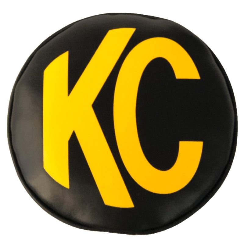 KC HiLiTES 8in. Round Soft Cover (Pair) - Black w/Yellow KC Logo-tuningsupply.com