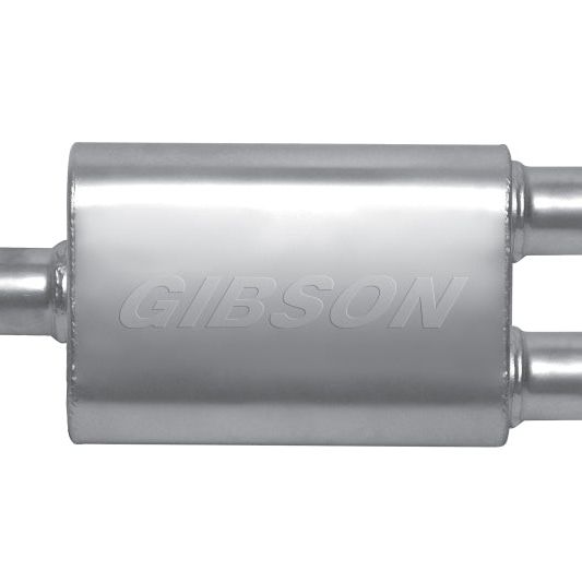 Gibson MWA Superflow Center/Dual Oval Muffler - 4x9x14in/3in Inlet/2.5in Outlet - Stainless-tuningsupply.com