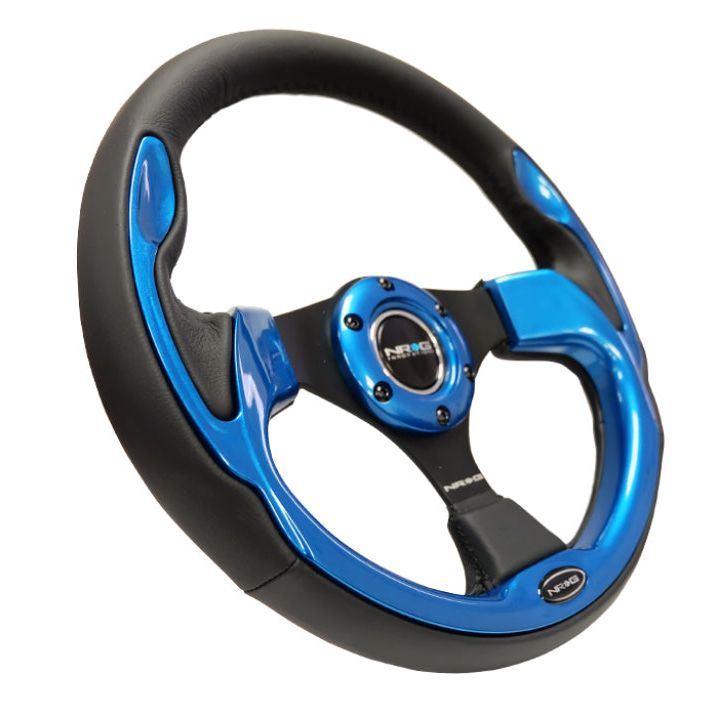 NRG Reinforced Steering Wheel (320mm) Blk w/Blue Trim-tuningsupply.com