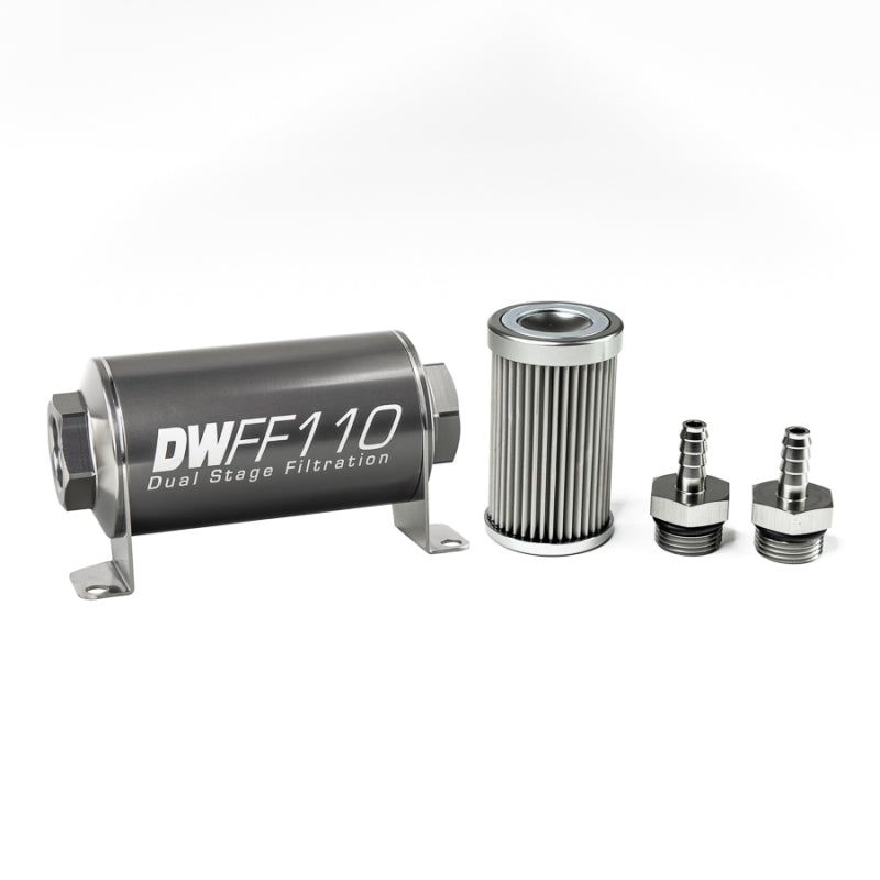 DeatschWerks Stainless Steel 5/16in 10 Micron Universal Inline Fuel Filter Housing Kit (110mm)-tuningsupply.com