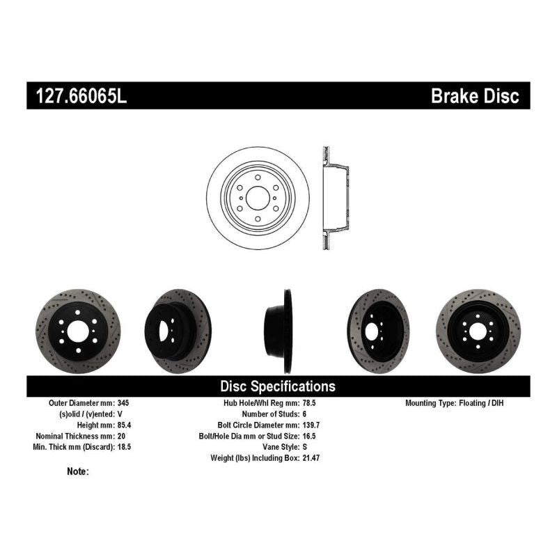 StopTech 07-10 GMC Sierra (w/ Rear Drum) / 07-09 GMC Yukon Rear Left Slotted & Drilled Rotor-Brake Rotors - Slot & Drilled-Stoptech-STO127.66065L-SMINKpower Performance Parts