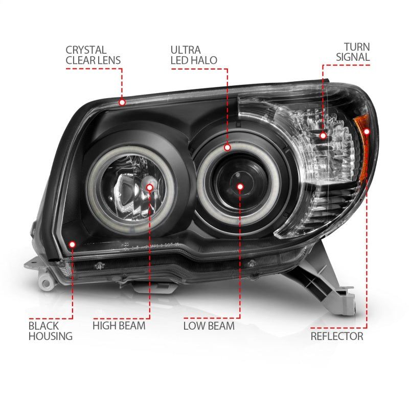 ANZO 2006-2009 Toyota 4Runner Projector Headlights w/ Halo Black-tuningsupply.com