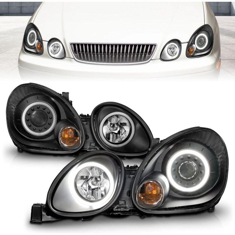 ANZO 1998-2005 Lexus Gs300 Projector Headlights w/ Halo Black-tuningsupply.com