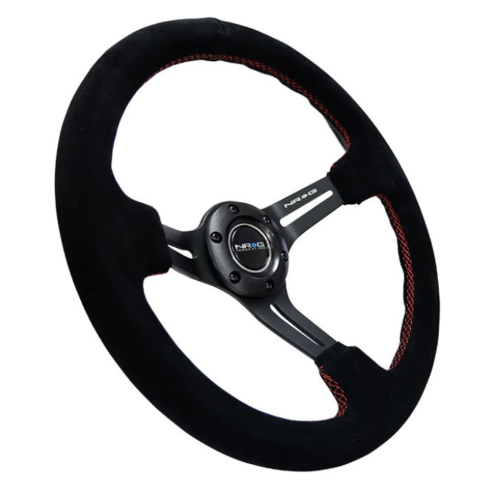 NRG Reinforced Steering Wheel (350mm / 3in. Deep) Blk Suede w/Red Stitching & 5mm Spokes w/Slits-Steering Wheels-NRG-NRGRST-018S-RS-SMINKpower Performance Parts