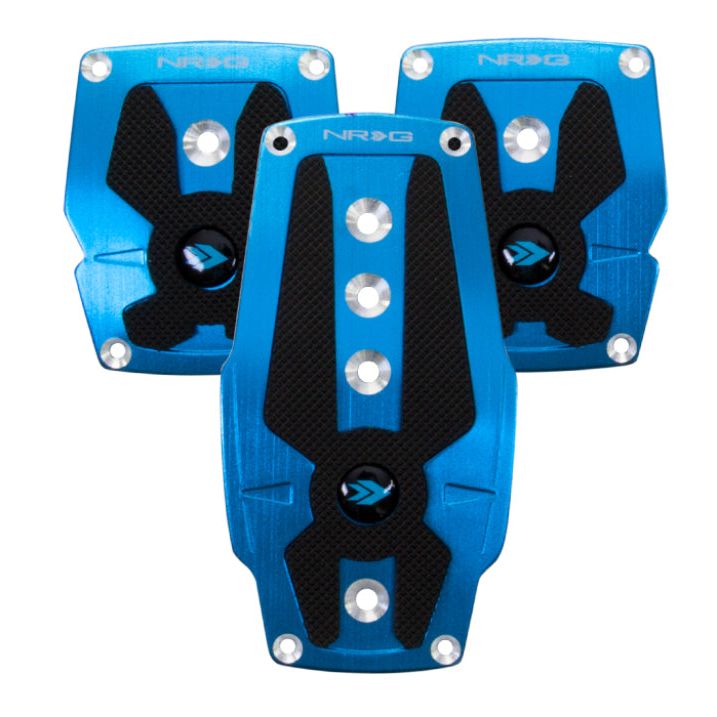 NRG Brushed Aluminum Sport Pedal M/T - Blue w/Black Rubber Inserts-tuningsupply.com