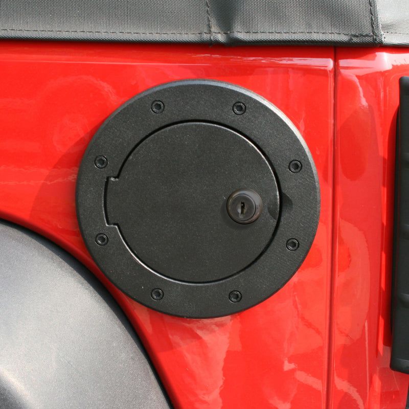 Rugged Ridge Locking Gas Cap Door Black Alum 07-18 Jeep Wrangler JK - SMINKpower Performance Parts RUG11425.06 Rugged Ridge