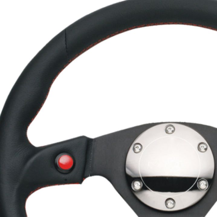 NRG Reinforced Steering Wheel (320mm) Blk Leather w/Dual Buttons-tuningsupply.com