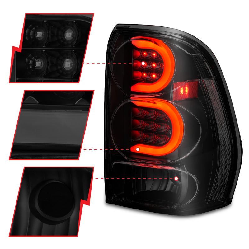 ANZO 2002-2009 Chevrolet Trailblazer LED Tail Lights w/ Light Bar Black Housing Smoke Lens-tuningsupply.com