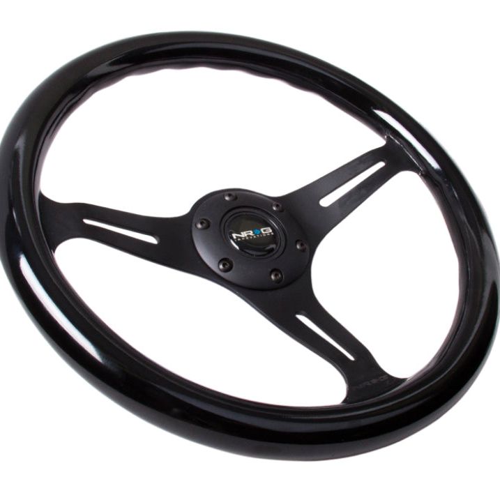 NRG Classic Wood Grain Steering Wheel (350mm) Black Paint Grip w/Black 3-Spoke Center-tuningsupply.com