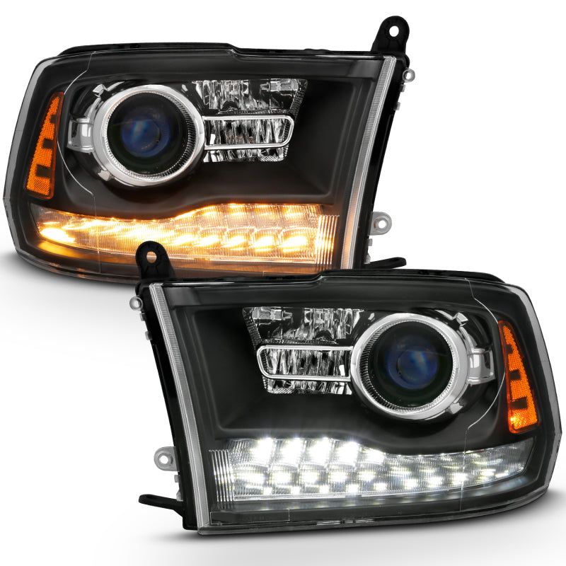 ANZO 2009-2018 Dodge Ram 1500 Projector Headlights Plank Style Halo w/Switchback Matte Black-tuningsupply.com